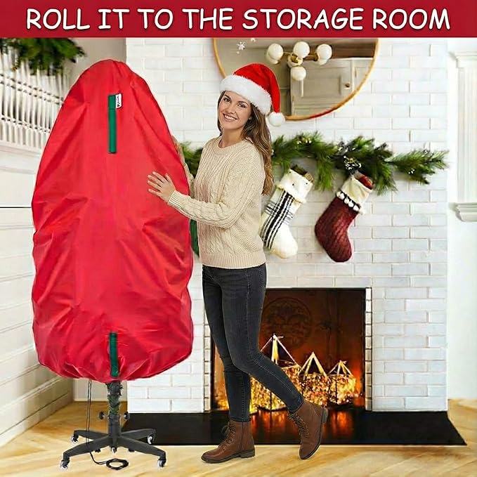 Upright Christmas Tree Storage Bag - Fits 5 Ft Artificial Xmas & Topiary Tree, Vertical Holiday Cover, Durable, Dustproof & Easy-Use Xmas Storage, Red