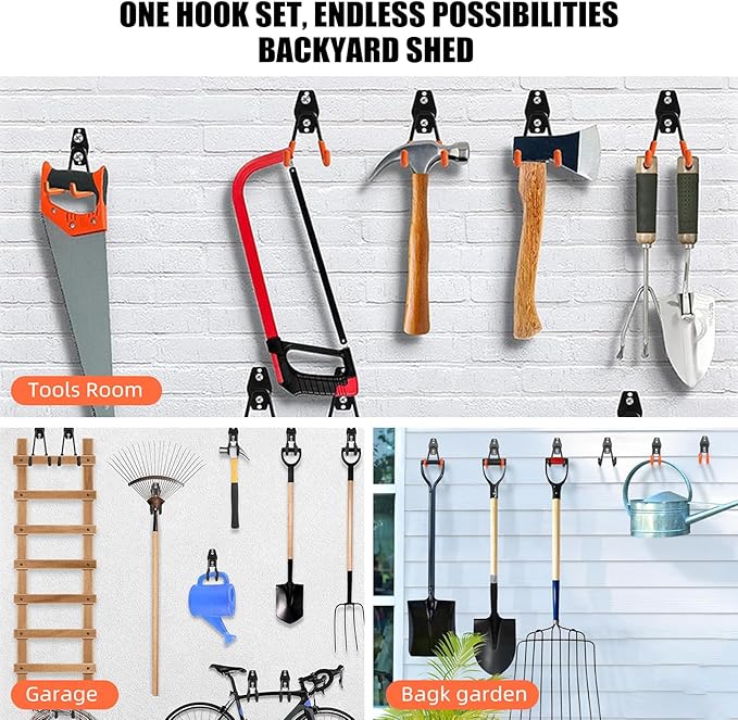 Garage Hooks, 4 Pack Wave Hooks for Hanging Heavy Duty Ladders, Bikes, Tools Ideal for Garage, Garden, Basement Utility Room Storage (Orange)