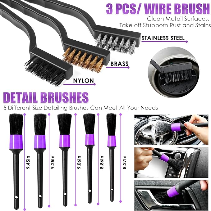 Viewsun 17PCS Car Cleaning Kit, Purple Car Interior Detailing Kit with High Power Handheld Vacuum, Detailing Brush Set, Windshield Cleaner, Cleaning Gel, Complete Auto Accessories for Women Gift