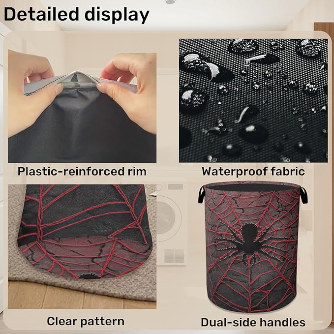 Spider Web Cool Foldable Laundry Hamper - Waterproof Fabric Storage Basket with Handles, Clothes Hampers for Laundry,Bedroom,Dorm
