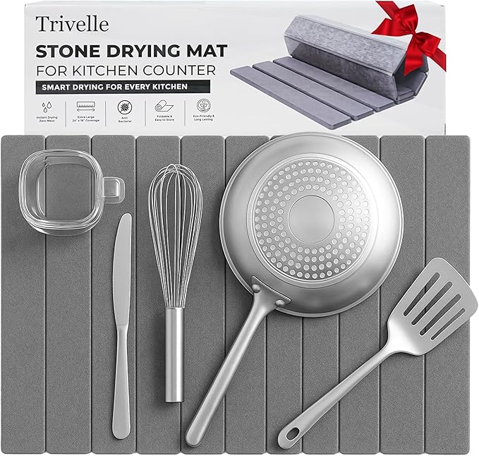 Quick Drying Large Stone Drying Mat for Kitchen Counter, Collapsible Dish Drying Rack, Diatomaceous Earth Dish Drying Mat, Durable Drying Stone, Practical Dish Drying Mats