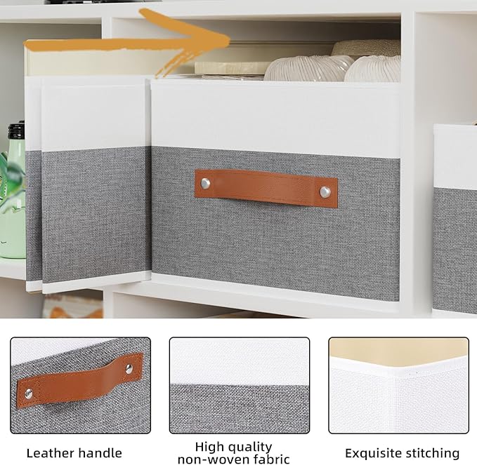 Storage Baskets,Foldable Drawer Organizers with Handles, Storage Bins for Wardrobe Bedroom Laundry, 18.5 × 11 × 7.9 Inch, White and Grey, 2-Pack