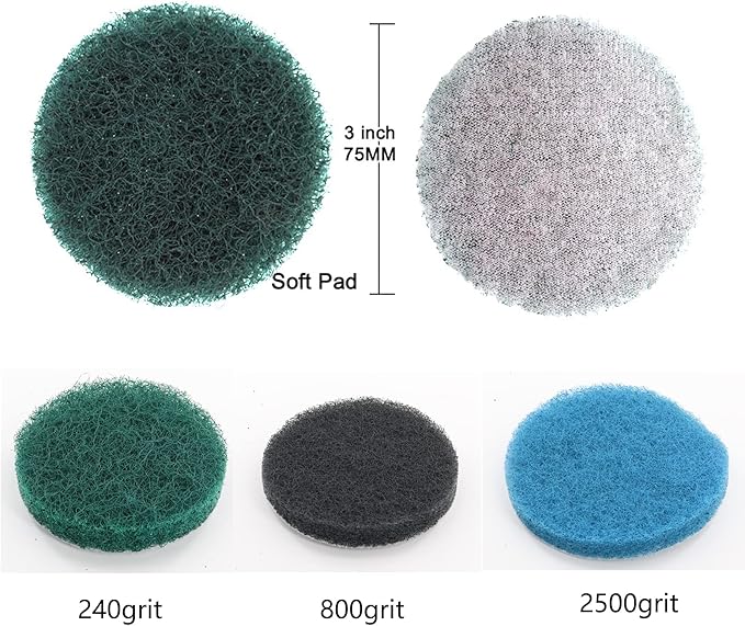 CTPICXM 74PCS 3Inch Car Headlight Restoration and Polishing Kit, Sanding Discs with 1/4" and M10 Backing Pad,Scouring Pads, Interface Pad, Wool Polishing Buffing Pad Polishing Buffing Wheel