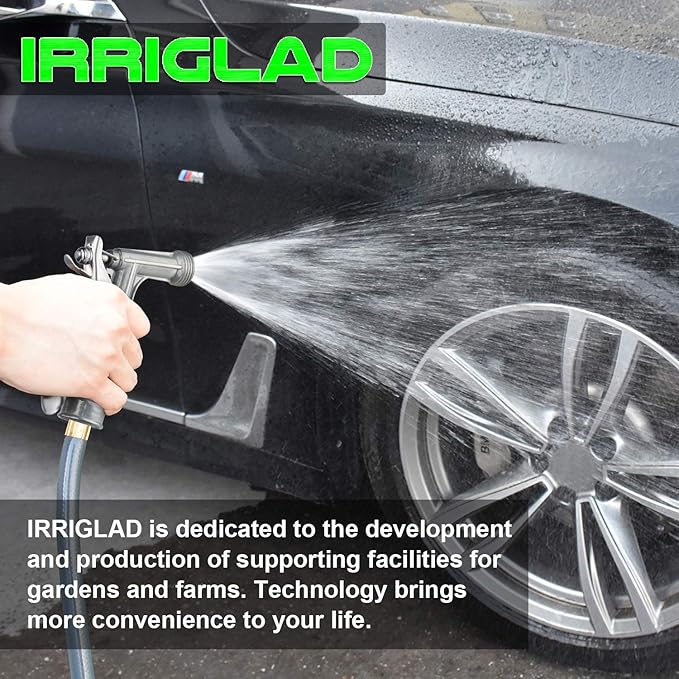 IRRIGLAD Hose Nozzle 2 Pack, Full Size Pistol Grip Water Nozzle Sprayer with Threaded Front, High Pressure Nozzle, Adjustable Spray Water Flow for Watering, Showering Pet, Washing Car, Silver