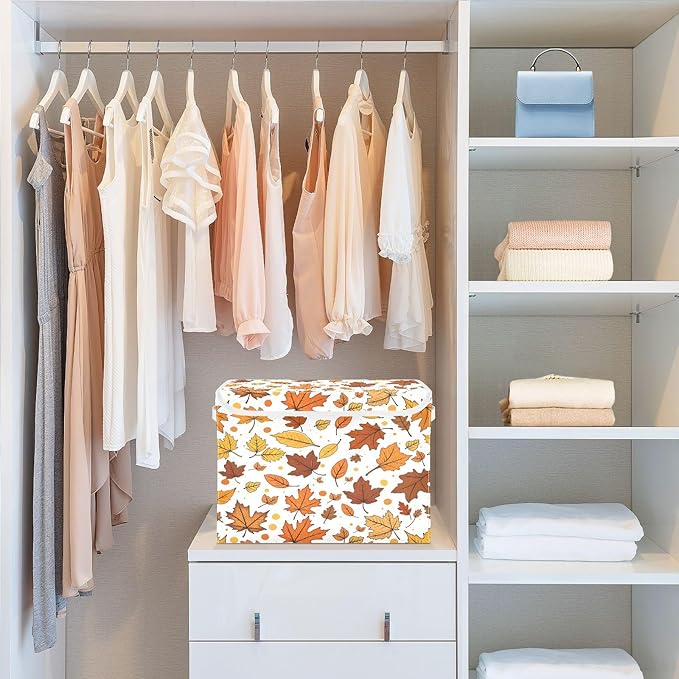 Bolaz Storage Bins with Lids and Handles,Maple Leaf Pattern Storage Box Basket with Cover Collapsible Organizer Containers for Home Closet, Shelves
