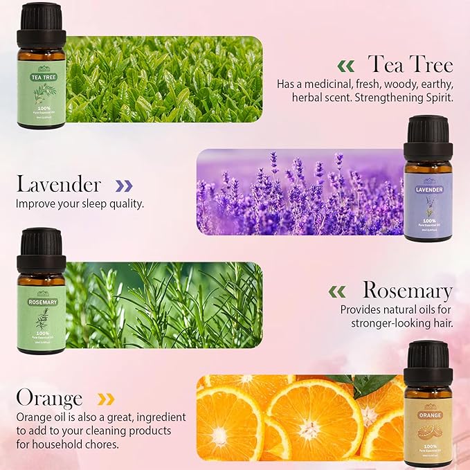 8 Pcs Pure Essential Oils for Diffusers for Home Care, Skin Care, Candle Making-Peppermint, Lavender, Eucalyptus,10 ML Essential Oils Gift Set, Christmas Birthday Present