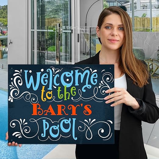 Custom Pool Sign, Welcome to The Pool Fun Colors for Pool Décor Sign, 18x24 Inches, Rust Free .063 Aluminum, Fade Resistant, Made in USA by Sigo Signs