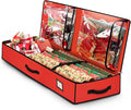 HikooLSS Wrapping Paper Organizer Storage Container 600D Heavy Duty Tear Proof for Holiday Christmas Gift Wrapping Storage with Flexible Partitions Storage Container for Ribbon, Accessories (Red)