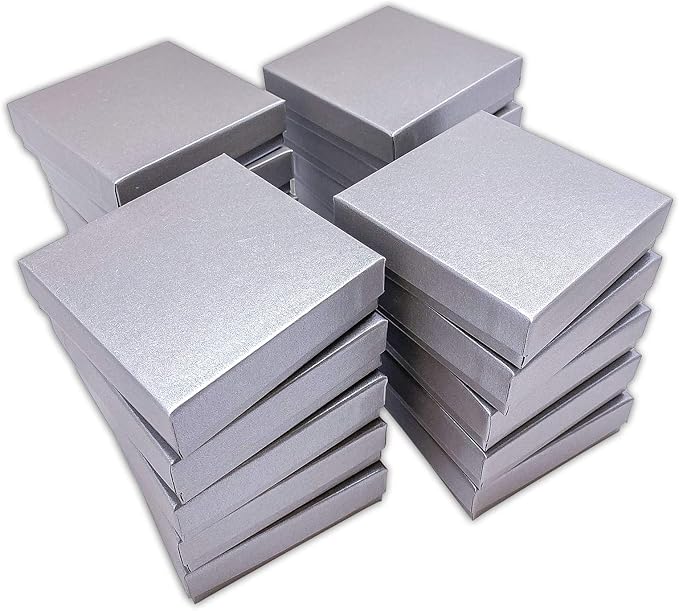 TheDisplayGuys - 25-Pack #33 Cotton Filled Cardboard Paper Jewelry Boxes Gift Case - Pearl Gray (3.5" x 3.5" x 1.0") - for Shipping or Storage