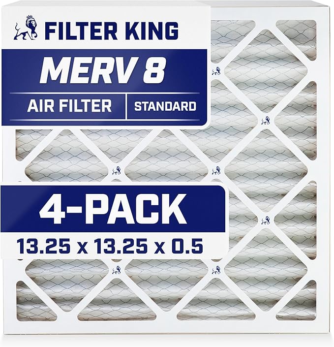 Filter King 13.25x13.25x0.5 Air Filter | 4-PACK | MERV 8 HVAC Pleated A/C Furnace Filters | MADE IN USA | Actual Size: 13.25 x 13.25 x 0.5"