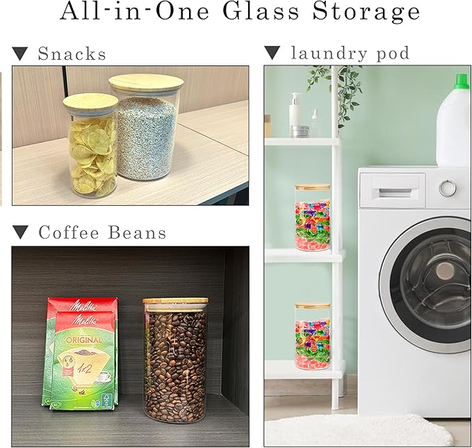 EQEY Glass Storage Jars Set Elegant Containers with Airtight Bamboo Lids, Perfect for Kitchen Organization - Flour, Rice, Pasta, Sugar, Coffee Beans (2 packs(37oz) / 2 packs(111oz))