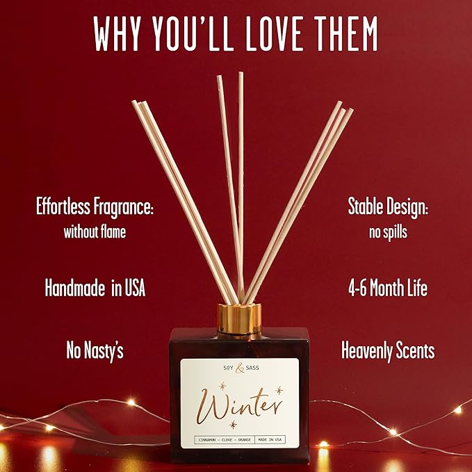 Winter Diffuser, Christmas Diffuser - w/Cinnamon, Clove & Orange I Infused w/Essential Oils I3.75 OZ Oil I Christmas Décor I Long-Lasting Scent Lasts 4-6 Month's I Made in The USA