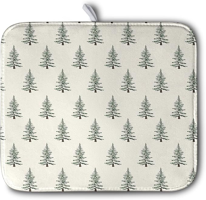 Kwlegh Christmas Tree Dish Drying Mat Winter Xmas Holiday Drying Mats Microfiber Absorbent Dishes Drying Pad Reusable Washable Kitchen Countertop Protector Dish Drainer Rack Mat 16x18 Inch