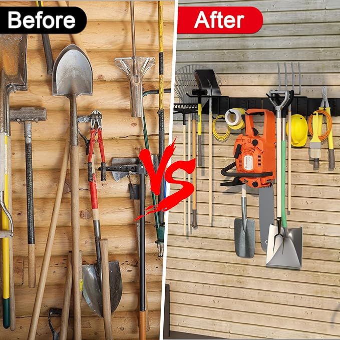48 Inches Garage Organization,Wall Mount Garden Tool Organizer, 660lbs Adjustable Heavy Duty Metal Hanging Hooks, Garden Tool Hangers Storage Rack for Garage, Yard, and Shed (3 Racks, 9 Hooks)