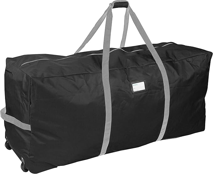 ProPik Rolling Christmas Tree Storage Bag, Fits Up to 7.5 Ft. Tall Disassembled Holiday Tree, 22" x 16" x 50", Large Heavy Duty Xmas Storage Container with 2 Wheels & Handles, 600D Oxford (Black)