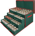 WDZREE Premium Large Christmas Ornament Storage,Box with Side Open, Drawer Style Trays -3" Compartment, 8 Trays, Keeps 128 Holiday Ornaments -Made of Durable 600D Oxford Fabric Tear-Proof Material