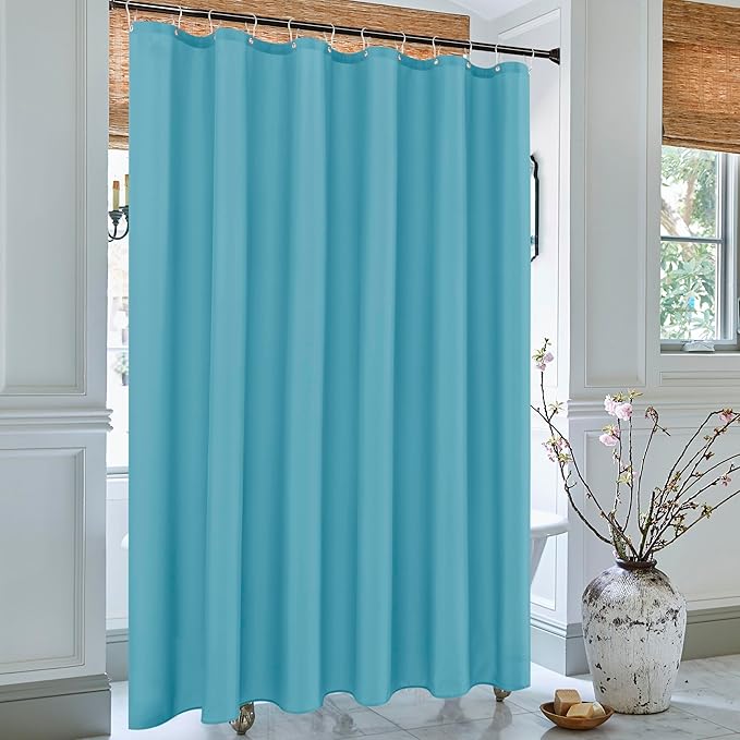 Biscaynebay Hotel Quality Extra Long Fabric Shower Liners 72" Width by 84" Length, Blue Water Resistant Bathroom Curtains Rust Resistant Grommets & Weighted Bottom Hem Machine Washable