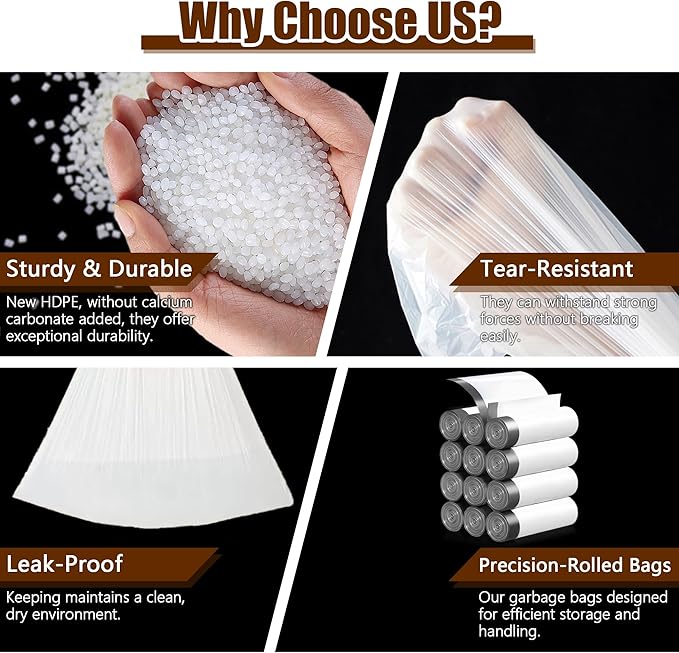 Small Trash Bags 4 Gallon with Drawstring, 360 Count 1.2 Mil Thick Small Garbage Bags by WOWSOLID, Fit Liners 10-15 Liter, 3.5-4.5 Gal, Mini Trash Can Bin for Bathroom, Kitchen, Bedroom, Office