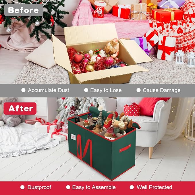 Christmas Nutcrackers Storage Box Stores 8 Figurines and Nutcrackers Sized 15 Inches, Holiday Nutcrackers Organizer with Adjustable Dividers, Extra Pockets, 600D Oxford Fabirc, Durable Handle (Green)