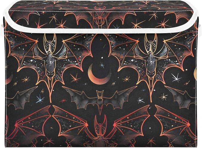 senya Halloween Baskets Collapsible Storage Bins with Lids, Goth Bat Star Storage Boxes Clothes Baskets for Organizing, B06D22020