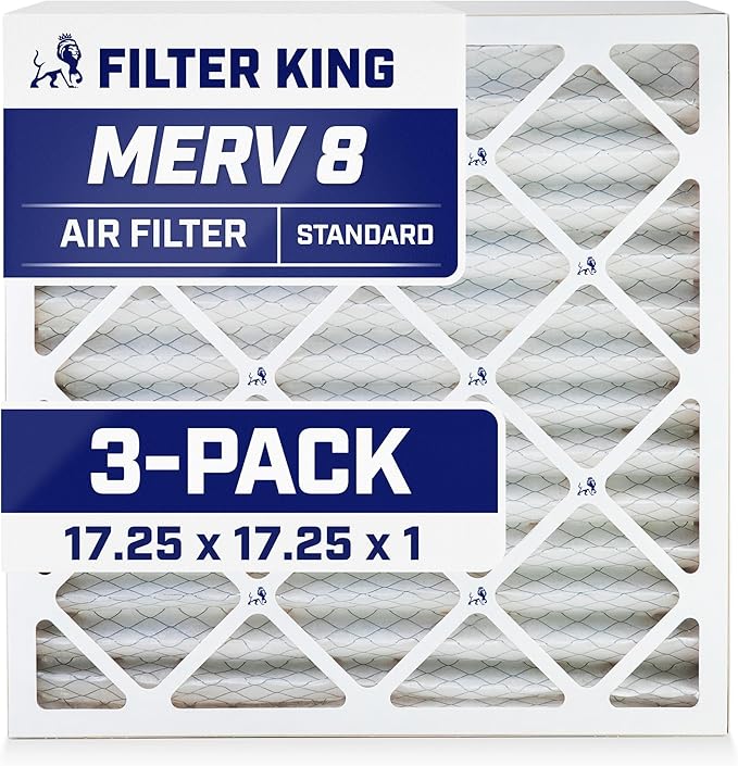 Filter King 17.25x17.25x1 Air Filter | 3-PACK | MERV 8 HVAC Pleated A/C Furnace Filters | MADE IN USA | Actual Size: 17.25 x 17.25 x .75"