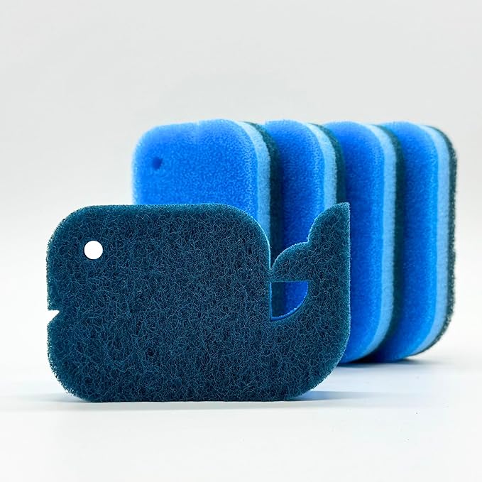Ohsoborn 5 Pack Multipurpose Dual Sided Triple Layer Dish Sponges Kitchen | Boil Safe Scratch Free Odor Resistant Extra Durable | Flexible and Durable Design for Long Lasting Use (5, Whale)