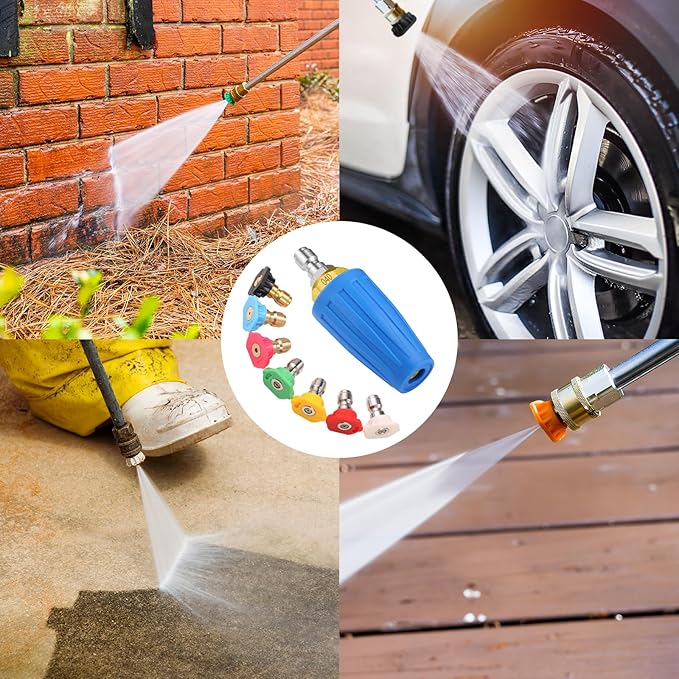 VORIGY 4000 PSI Blue Turbo Nozzle Pressure Washer Pressure Washer Tips 1/4" Quick Connect with 7 Power Washer Nozzle Tips Kit Multiple Degrees (0, 15, 25, 40, 65, Rinse1, Soap2) for Car Concrete Brick
