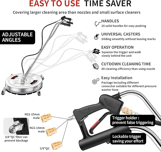 DAIMOT Pressure Washer Surface Cleaner with 7 Nozzles Spray Bar - Stainless Steel Surface Cleaner for Pressure Washer Attachment for Concrete, Patio, Sidewalk, Deck and Driveways (30 Inch Water Broom)