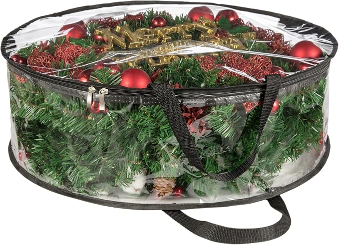 CINPIUK Clear Wreath Storage Bag 30 Inch Christmas Wreath Storage Container, Heavy Duty Wreath Protector with Handle for Holiday Seasonal Wreath Garland