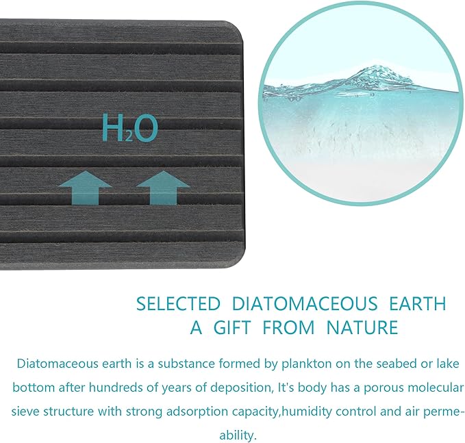 NiuYichee 2 PCS Water Absorbent Diatomite Coasters Rectangle, Grooved Design, Water Absorbing Stone Used for Hand Soaps & Plants & toiletries in The Modern Home