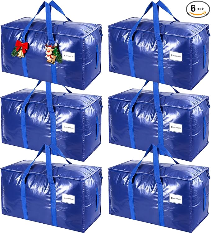 KYODOLED 6 Pack Extra Heavy Duty Blue Moving Bags - Large Move In & Packing Bags for College Students, Sturdy Storage Totes with Strong Zipper & Comfortable Handles for Clothes Storage