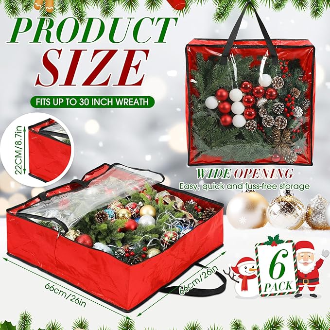 Oversized 6 Pack Storage Bags with Zipper 25 Gallon Tote Bags Moving Travel Camping Essentials Packing Supplies for Clothes Wreaths Quilts Decorations Toys, 26 x 26 x 8.7 Inches(Red)