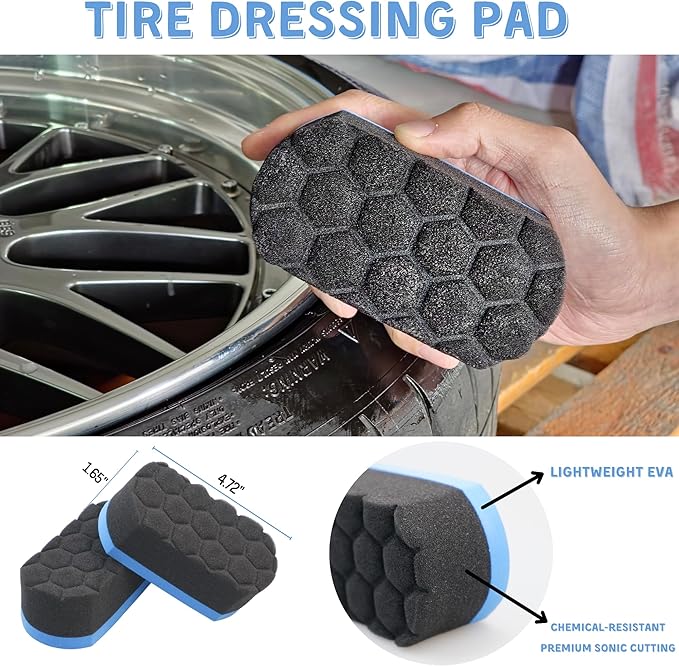 oesee 7PCS Car Wheel Rims Detail Cleaning PRO Wash Kit, Wheel Wash Mitt, Tire Brush, 2PCS Soft Woolies Wheels Brush, Detailing Brush, and Tire Dressing Pads, Microfiber Dry Towel Scratch-Free Cleaning