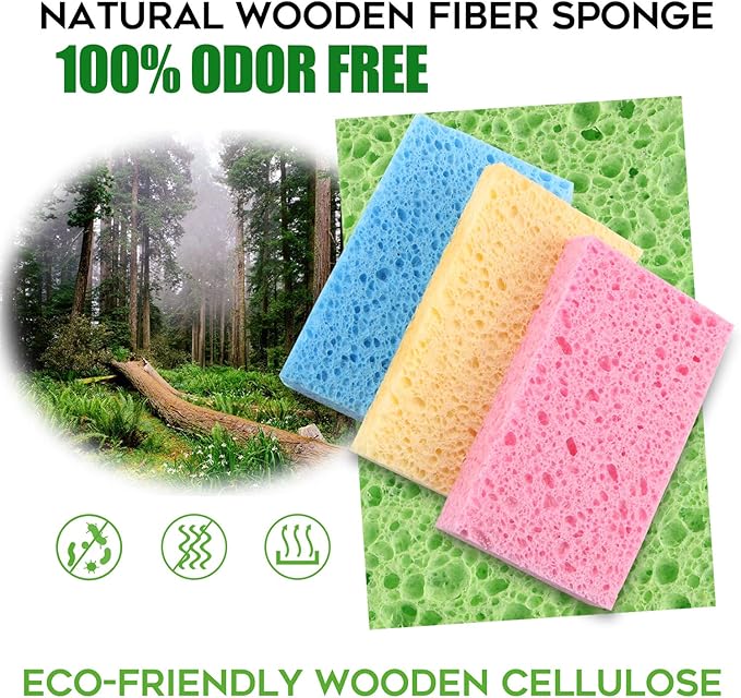 PANYEE Cleaning Scrub Colored Sponge,Non-Scratch Kitchen Cellulose Dishwashing Sponge,16Pack Biodegradable Natural Sponge