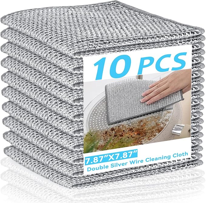 Sunyuneey Non-Scratch Metal Wire Dishcloth, Quick Cleaning Without Leaving Marks, Easily removes Stubborn Stains, Suitable for Various Surfaces, Metal Wire Dishcloth Cleaning Power (10)
