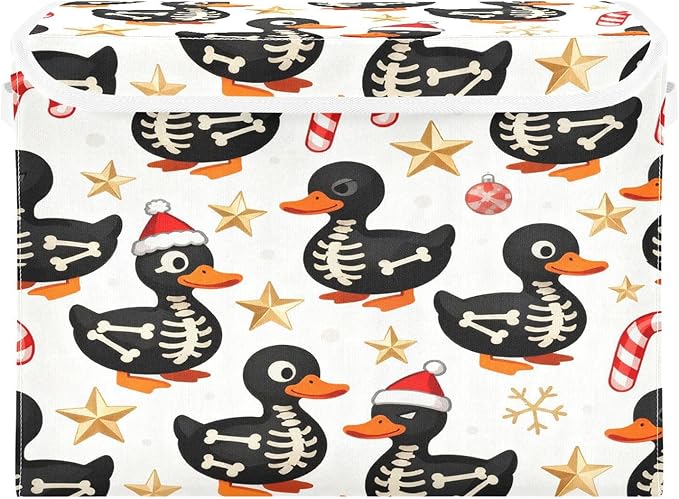 Christmas Skeleton Ducks Storage Bins with Lids Foldable Storage Basket with Handles Collapsible Large Fabric Organizer Containers for Clothes Shelves Closet Office Home