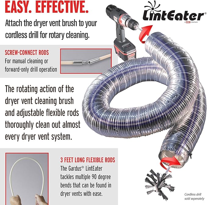 RLE24 LintEater Rotary Dryer Vent Cleaning System, Removes Lint, Extends Up to 24’