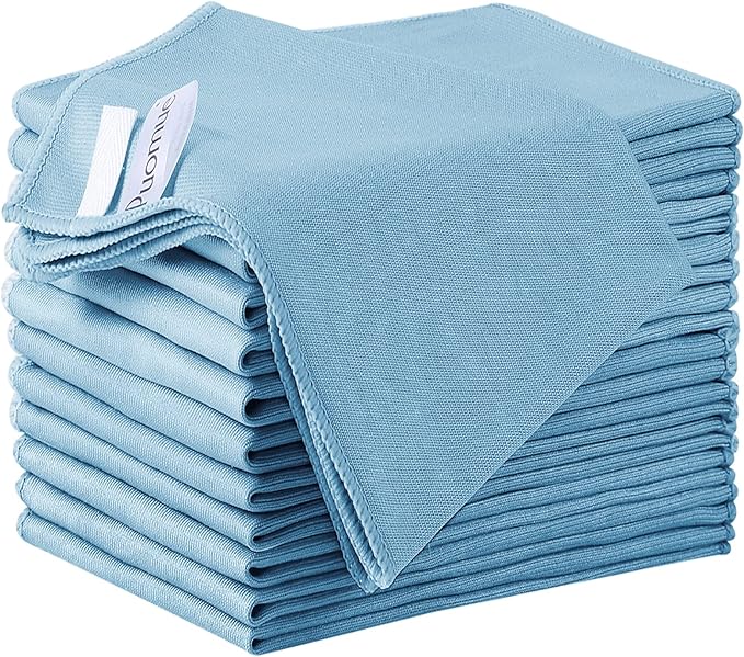 Puomue 12 Pack Microfiber Glass Cleaning Cloth, 12 Inch X 16 Inch, Lint Free Quickly Clean Windows, Mirrors, Glasses, Phone Screens, Camera Lenses, Blue