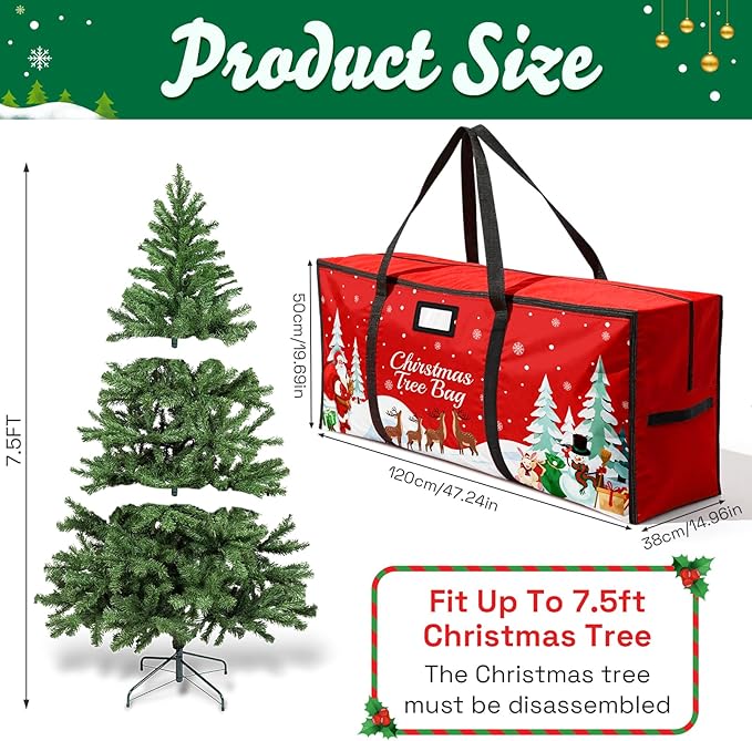 Christmas Tree Storage Bag, Fits Up 7.5 Ft Christmas Tree Durable 600D Oxford Holiday Storage Container with Wide Opening Dual Zippers (Reindeer)