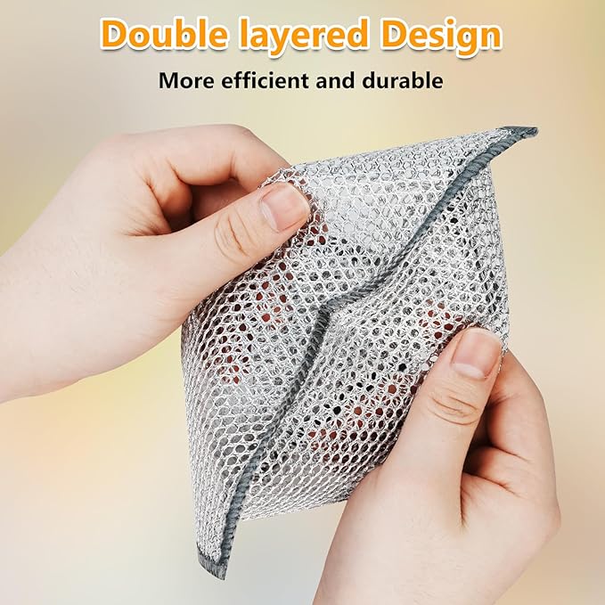 UFOGIFF Multipurpose Wire Dishwashing Rag,Non Scratch Wire Dishcloth, Reusable Steel Wool Scrubber,Non-Scratch&Quick-Drying&Odor-Resistant Multi-Purpose for Kitchen,Bathroom Cleaning (10)