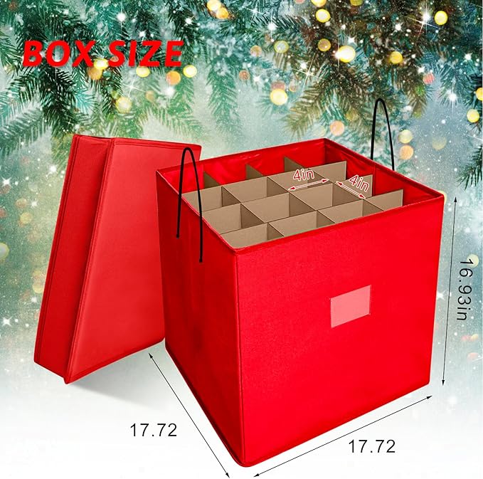 Christmas Nutcracker and Figurine Collectible Storage Box, Fits 16 Holiday Ornaments, Stores Up to 16" Tall Ornaments, Holiday Decor Organizer with Dividers, Nutcracker not Included(Red)