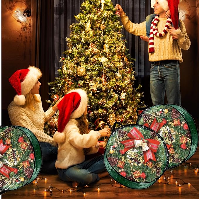 6 Pack Wreath Storage Container Bag, 24x8 Inch Christmas Wreath Storage Container Heavy Duty Christmas Wreath Boxes with Clear Window for Xmas Holiday Seasonal Wreath Garland (Green)