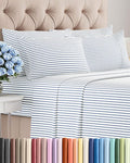 Queen 6 Piece Sheet Set - Comfy Breathable & Cooling - Soft Hotel Luxury Bedding Set with 8-16 Inch Deep Pockets - 1 Flat & 1 Fitted Sheet & 4 Pillowcases - Wrinkle Free & Easy Care - Blue Stripes 2