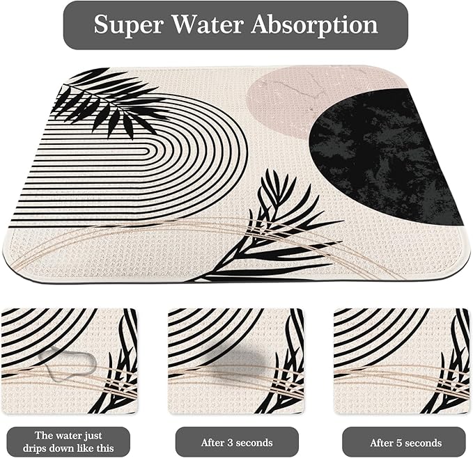 Quick Absorbent Kitchen Drying Mat - Stylish Patterns Dish Drying Mat- 16×18 Inch & 18×24 Inch Kitchen Drainer Mat for Countertops, Dishes & Glassware