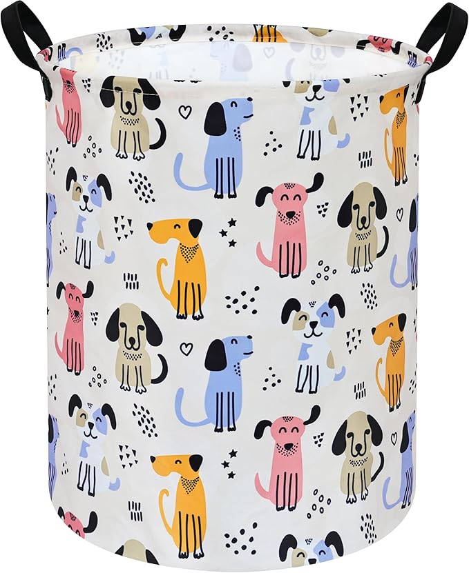 Round Dog Laundry Hamper Storage Basket Laundry Organizer Hamper Storage Bins Clothes Box Nursery Hamper Gift Basket with Handles