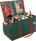 Large 2-in-1 Christmas Ornament Storage Box & Xmas Figurine Container,4 Separate Trays Keep 64-3"/ 54-4" Holiday Ornaments,Adjustable Extent Area for Figurines and Pockets for Decoration