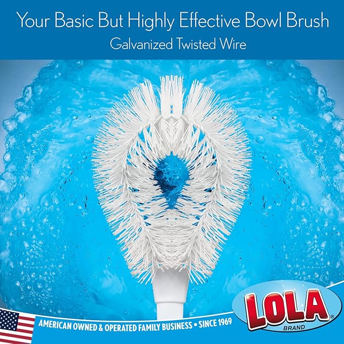 LOLA Toilet Bowl Brush w/Curved Head, 4 Pack, Coated Wire, Durable Poly Bristles, Reaches Under Toilet Bowl Rim
