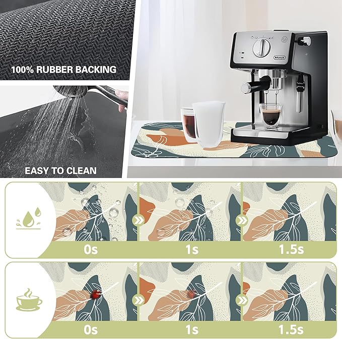 Abstract Flowers Leave Dish Drying Mat Creative Floral Kitchen Mat 16"x24" Bsorbent Coffee Maker Mat for Dishes Utensils Coffee Maker Pots and Pans Easy Clean Dish Slip Resistant Pad