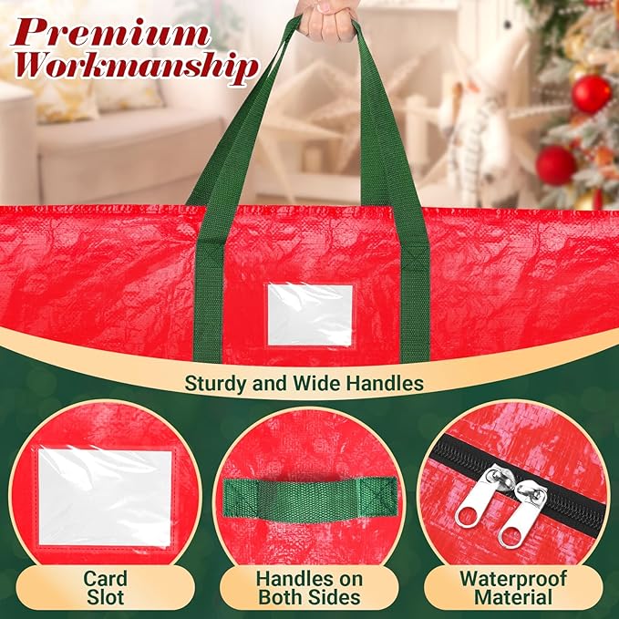 Christmas Tree Storage Bag 7.5 Ft With 2 Large Tinsel Garland Bags, Waterproof Material, Reinforced Handles & Dual Zipper (Red)