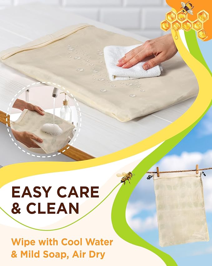 Beeswax Bread Bag for Homemade Sourdough, Sourdough Bread Bags with Zipper, 2 Pack Cotton Large Airtight Food Storage Bags to Keep Fresh | Breathable Material, Freezer Safe, Reusable, Extra-large